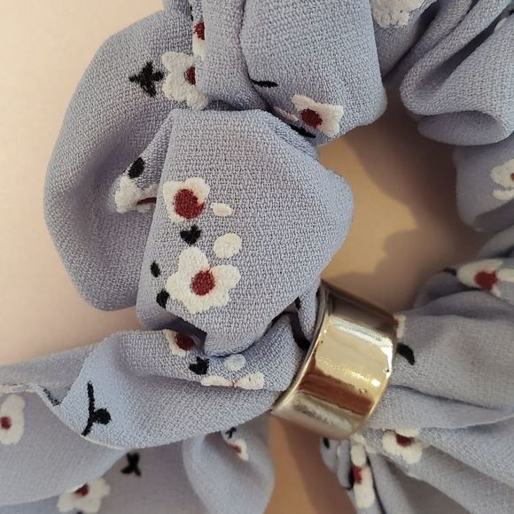 Baby Blue Floral Bow Scrunchie - Picture 2 of 2